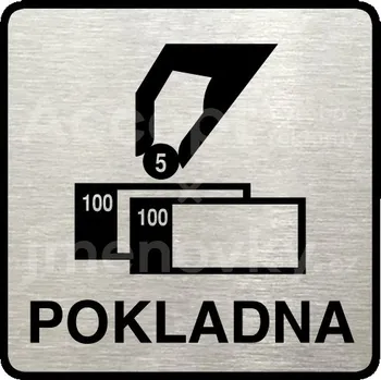 Informační tabulka Stříbrný piktogram "pokladna" s černým textem a rámečkem -