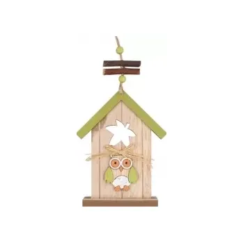 Velikonoční dekorace Dřevěná budka na zavěšení zelená 15 cm