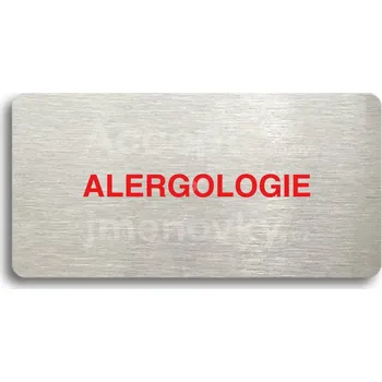 Značení Stříbrný&nbsp;piktogram "ALERGOLOGIE" s červeným textem bez rámečku&nbsp;-&nbsp;160 x 80 mm