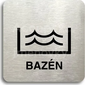 Informační tabulka Stříbrný piktogram "bazén" s černým textem bez rámečku -