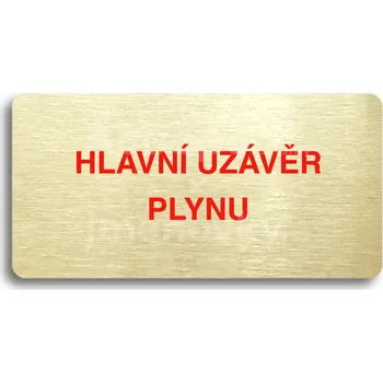 Informační tabulka Zlatý piktogram "HLAVNÍ UZÁVĚR PLYNU" s červeným textem bez rámečku -