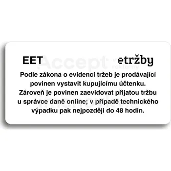 Informační tabulka Bílý piktogram "EET - běžný režim" s černým textem bez rámečku&nbsp;-