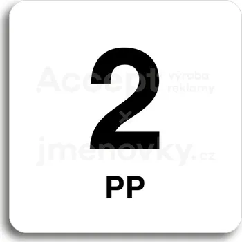 Informační tabulka Bílý piktogram "2 PP" s černým textem bez rámečku -