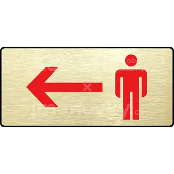 Informační tabulka Zlatý&nbsp;piktogram "WC MUŽI VLEVO" s červeným textem a rámečkem&nbsp;-