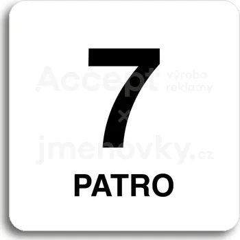 Informační tabulka Bílý piktogram "7 patro" s černým textem bez rámečku&nbsp;-