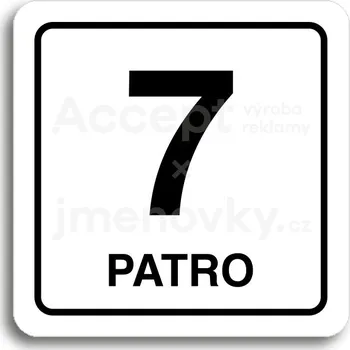 Značení Bílý piktogram "7 patro" s černým textem a rámečkem&nbsp;-