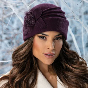 Čepice KRUMLOVANKA Dámská zimní čepice z 100% vlny Woolmark - fialová -Krumlovanka W-0153/2040