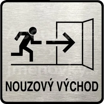 Informační tabulka Stříbrný piktogram "nouzový východ IV" s černým textem a rámečkem - 80 x 80 mm