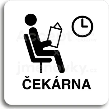 Informační tabulka Bílý piktogram "čekárna II" s černým textem bez rámečku - 80 x 80 mm