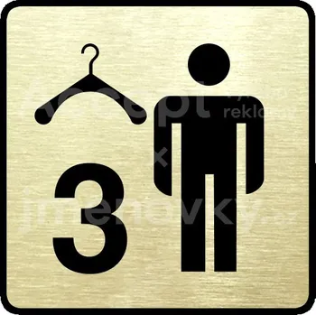 Informační tabulka Zlatý piktogram "šatna muži 3" s černým textem a rámečkem - 80 x 80 mm