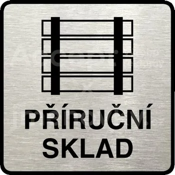Informační tabulka Stříbrný piktogram "příruční sklad" s černým textem a rámečkem - 80 x 80 mm