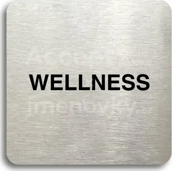 Značení Stříbrný piktogram "wellness" s černým textem bez rámečku -
