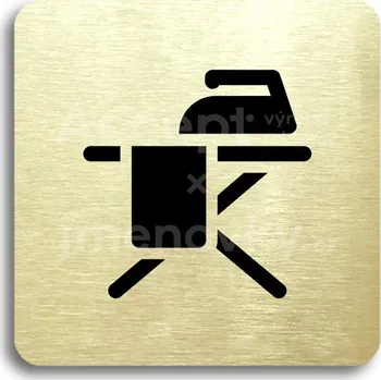 Informační tabulka Zlatý piktogram "žehlení prádla" s černým&nbsp;textem bez rámečku&nbsp;-