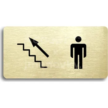 Značení Zlatý piktogram "WC MUŽI VLEVO NAHORU" s černým&nbsp;textem bez rámečku&nbsp;-
