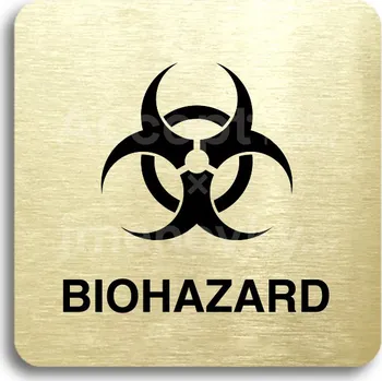 Informační tabulka Zlatý piktogram "biohazard II" s černým textem bez rámečku -