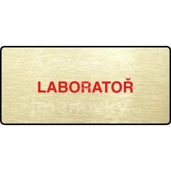Informační tabulka Zlatý&nbsp;piktogram "LABORATOŘ" s červeným textem a rámečkem&nbsp;-
