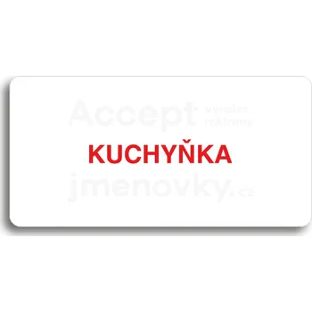 Informační tabulka Bílý piktogram "KUCHYŇKA" s červeným textem bez rámečku&nbsp;-