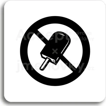 Informační tabulka Bílý piktogram "zákaz vstupu se zmrzlinou" s černým textem bez rámečku&nbsp;-