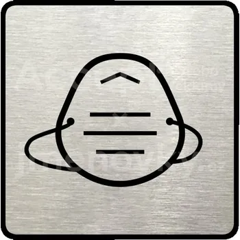 Informační tabulka Stříbrný piktogram "respirátor" s černým&nbsp;textem a rámečkem&nbsp;-