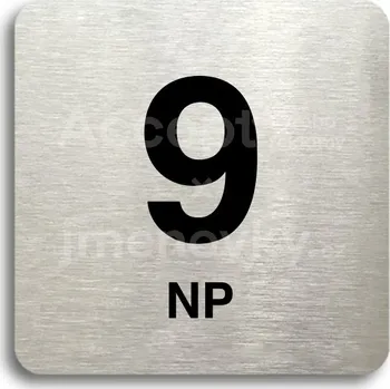 Informační tabulka Stříbrný piktogram "9 NP" s černým&nbsp;textem bez rámečku -