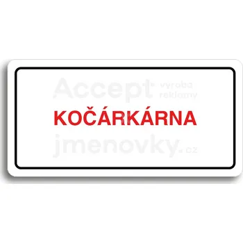Informační tabulka Bílý piktogram "KOČÁRKÁRNA" s červeným textem a rámečkem -