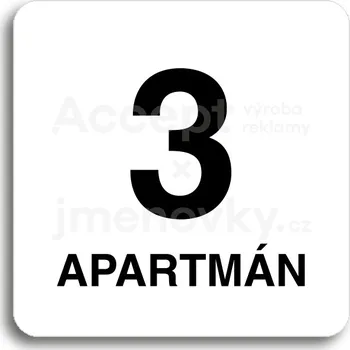 Informační tabulka Bílý piktogram "3 apartmán" s černým textem bez rámečku&nbsp;-