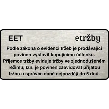 Informační tabulka Stříbrný piktogram "EET - zjednodušený režim" s černým textem a rámečkem -