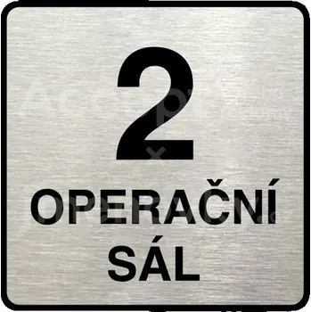 Informační tabulka Stříbrný piktogram "2 operační sál" s černým&nbsp;textem a rámečkem&nbsp;-