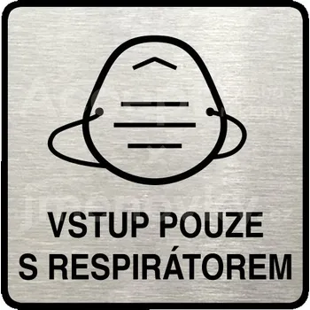 Značení Stříbrný piktogram "vstup pouze s respirátorem IV" s černým&nbsp;textem a rámečkem&nbsp;-