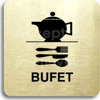 Informační tabulka Zlatý piktogram "bufet" s černým textem bez rámečku -