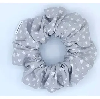 Bavlněná Scrunchie gumička bílé hvězdy XXL