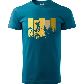 Pánské tričko DOBRÝ TRIKO Pánské tričko s potiskem Turista pruhy Velikost: L, Barva: Petrolejová