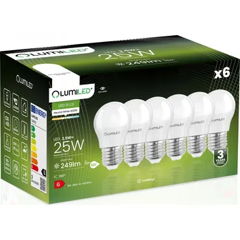 Žárovka 6x LED žárovka E27 Kulička P45 2,5W = 25W 249lm 4000K Neutrální 180° LUMILED