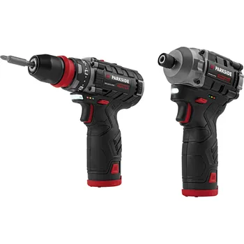 PARKSIDE PERFORMANCE® Aku vrtací šroubovák PBSPA 12 E4 + aku rázový utahovák PDSSAP 12 B1, 2x 2 Ah