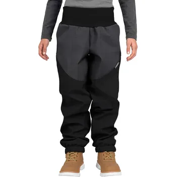 Dětské softshellové kalhoty s beránkem Light, Černá Žíhaná, Šedá Žíhaná Velikost: 128/134