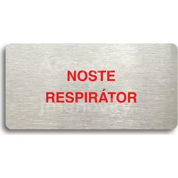 Informační tabulka Stříbrný&nbsp;piktogram "NOSTE RESPIRÁTOR" s červeným textem bez rámečku&nbsp;-