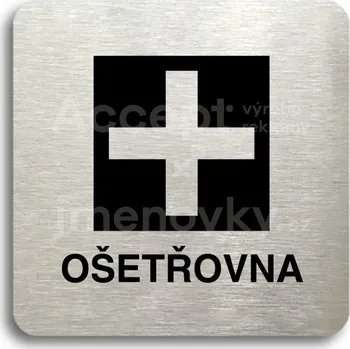 Informační tabulka Stříbrný piktogram "ošetřovna" s černým&nbsp;textem bez rámečku -