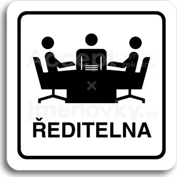 Informační tabulka Bílý piktogram "ředitelna" s černým textem a rámečkem -