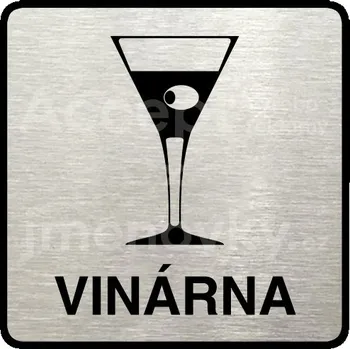Informační tabulka Stříbrný piktogram "vinárna" s černým textem a rámečkem -