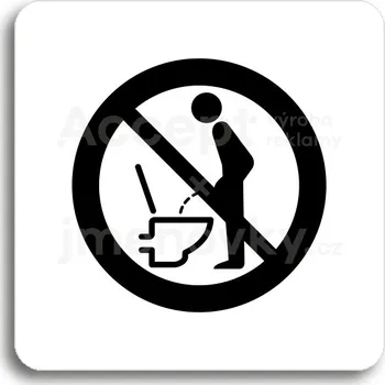 Informační tabulka Bílý piktogram "zákaz močení ve stoje" s černým textem bez rámečku&nbsp;-