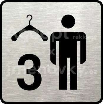 Značení Stříbrný piktogram "šatna muži 3" s černým textem a rámečkem -