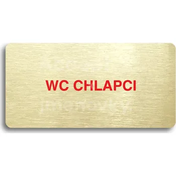 Informační tabulka Zlatý&nbsp;piktogram "WC CHLAPCI" s červeným textem bez rámečku&nbsp;-