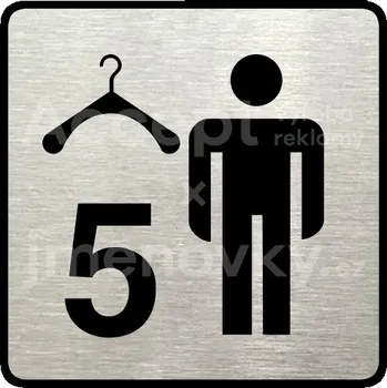 Informační tabulka Stříbrný piktogram "šatna muži 5" s černým&nbsp;textem a rámečkem&nbsp;-
