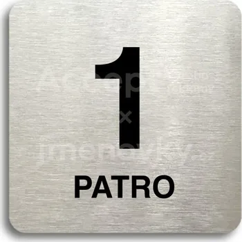 Informační tabulka Stříbrný piktogram "1 patro" s černým&nbsp;textem bez rámečku -