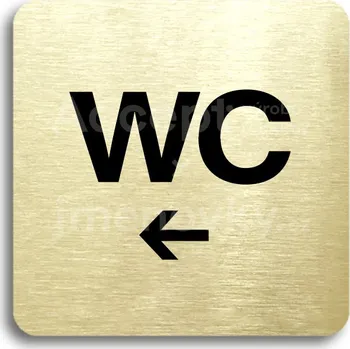 Značení Zlatý piktogram "WC vlevo" s černým textem bez rámečku -