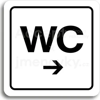 Informační tabulka Bílý piktogram "WC vpravo" s černým textem a rámečkem -