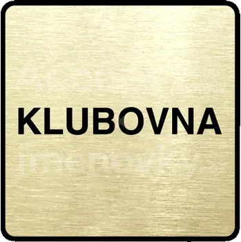 Informační tabulka Zlatý piktogram "klubovna" s černým textem a rámečkem - 80 x 80 mm