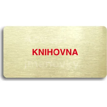 Informační tabulka Zlatý&nbsp;piktogram "KNIHOVNA" s červeným textem bez rámečku&nbsp;-