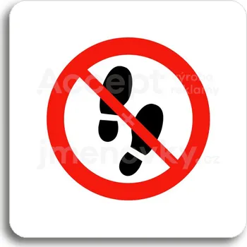 Informační tabulka Bílý piktogram "zákaz vstupu II" s červeným textem bez rámečku&nbsp;-