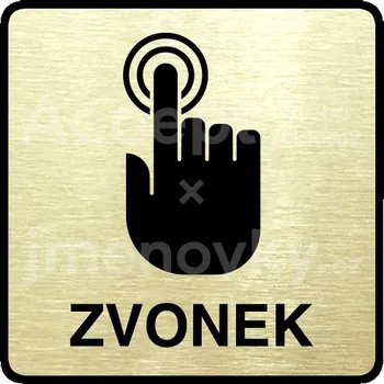 Značení Zlatý piktogram "zvonek" s černým textem a rámečkem -
